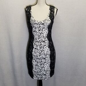 Guess 8 Dress Bodycon Knee Lace Side Panel Stretch Career Mob Wife Edgy